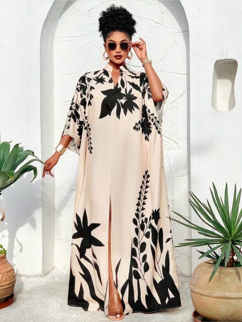 Elegant White & Navy Floral Maxi Dress - Women